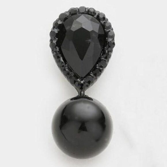 5/$25 Black Crystal Teardrop & Pearl Earrings - Picture 2 of 7